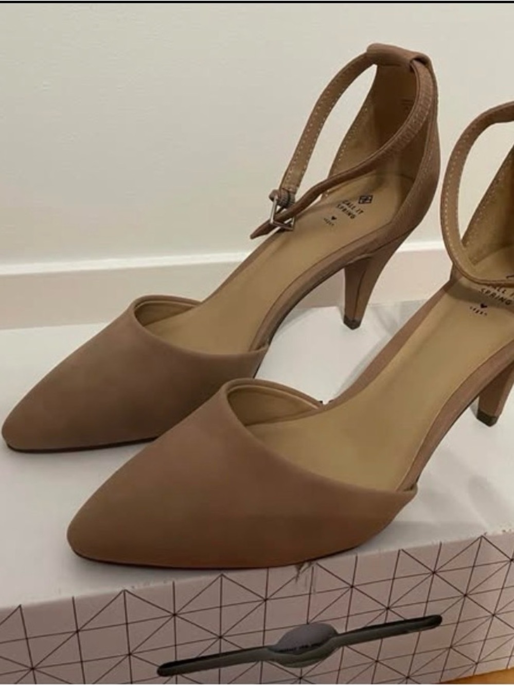 Call It Spring Nude/Tan Pointed Toe Ankle-Strap Heels